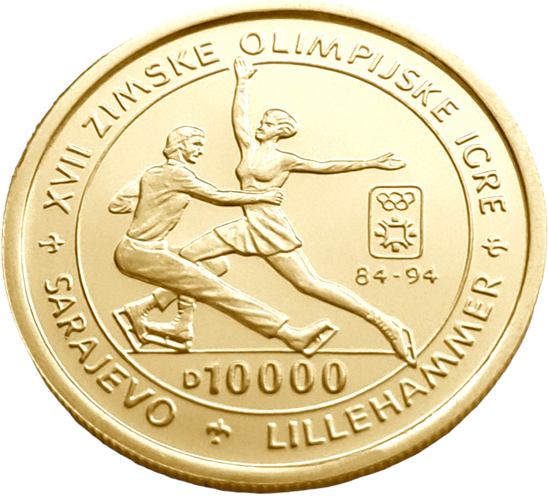 картинка Босния и Герцеговина. 10 000 динаров 1993 г. Золото. 6,22 гр*0,999 0.2 oz. Парное Фигурное Катание! от магазина Одежда+