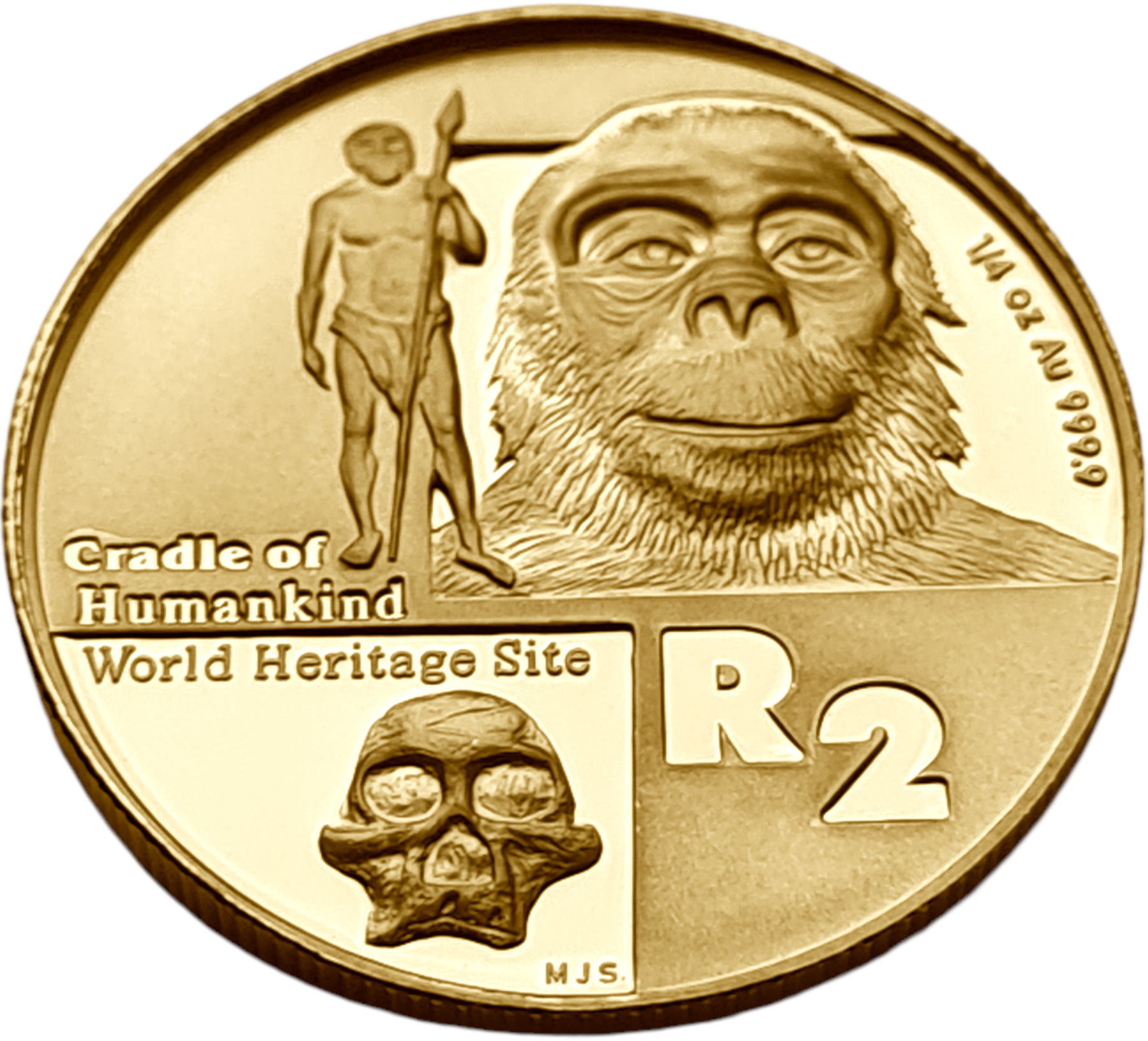 картинка ЮАР. 2 ранда 2006г. Золото 7.78г*0.9999 0.25 oz. Колыбель Человечества! ТИРАЖ 1000 ШТ! от магазина Одежда+