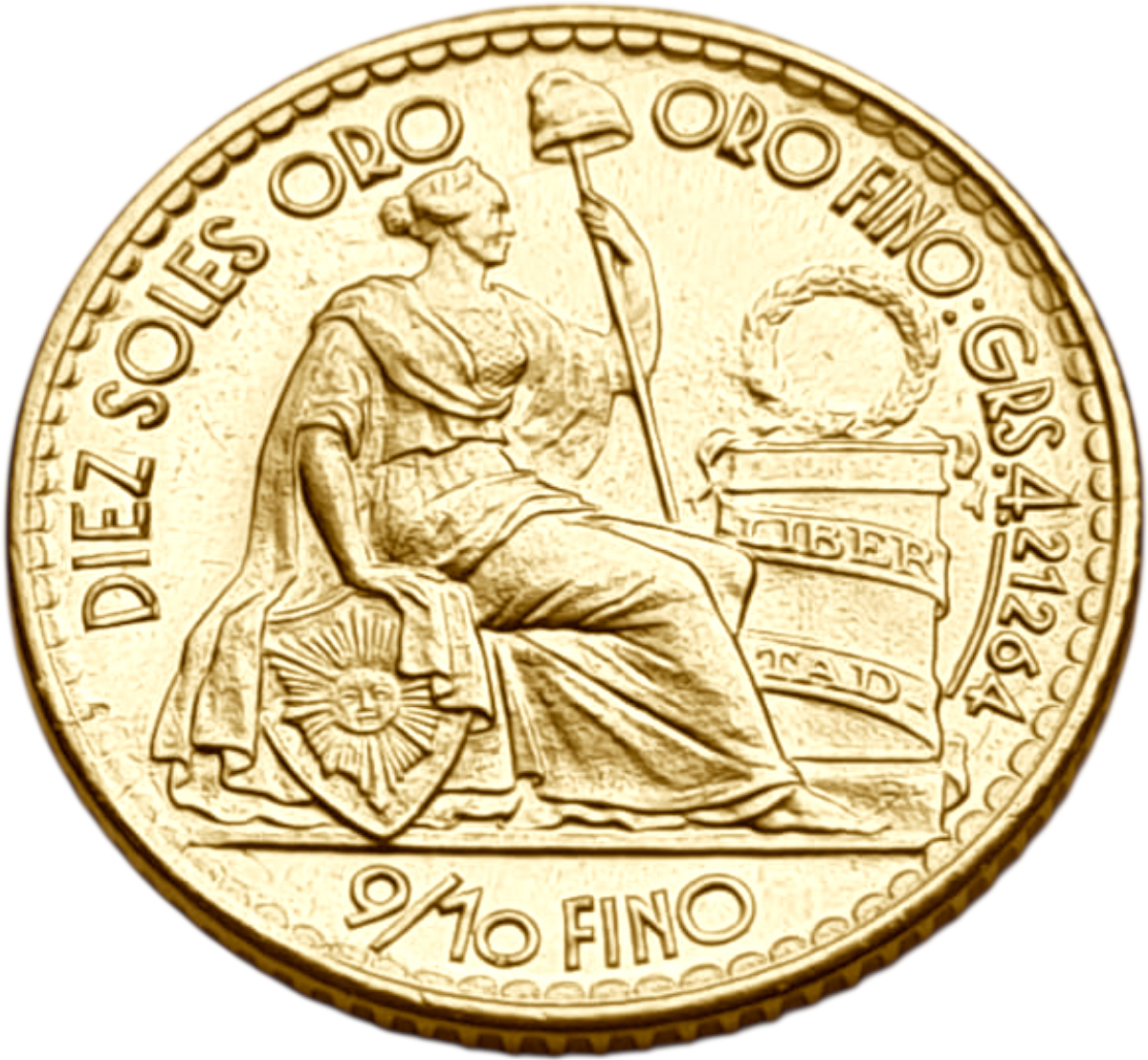 картинка Перу. 10 Солей 1965 г. Золото. 4.607 г*0.900 0.1333 oz. от магазина Одежда+