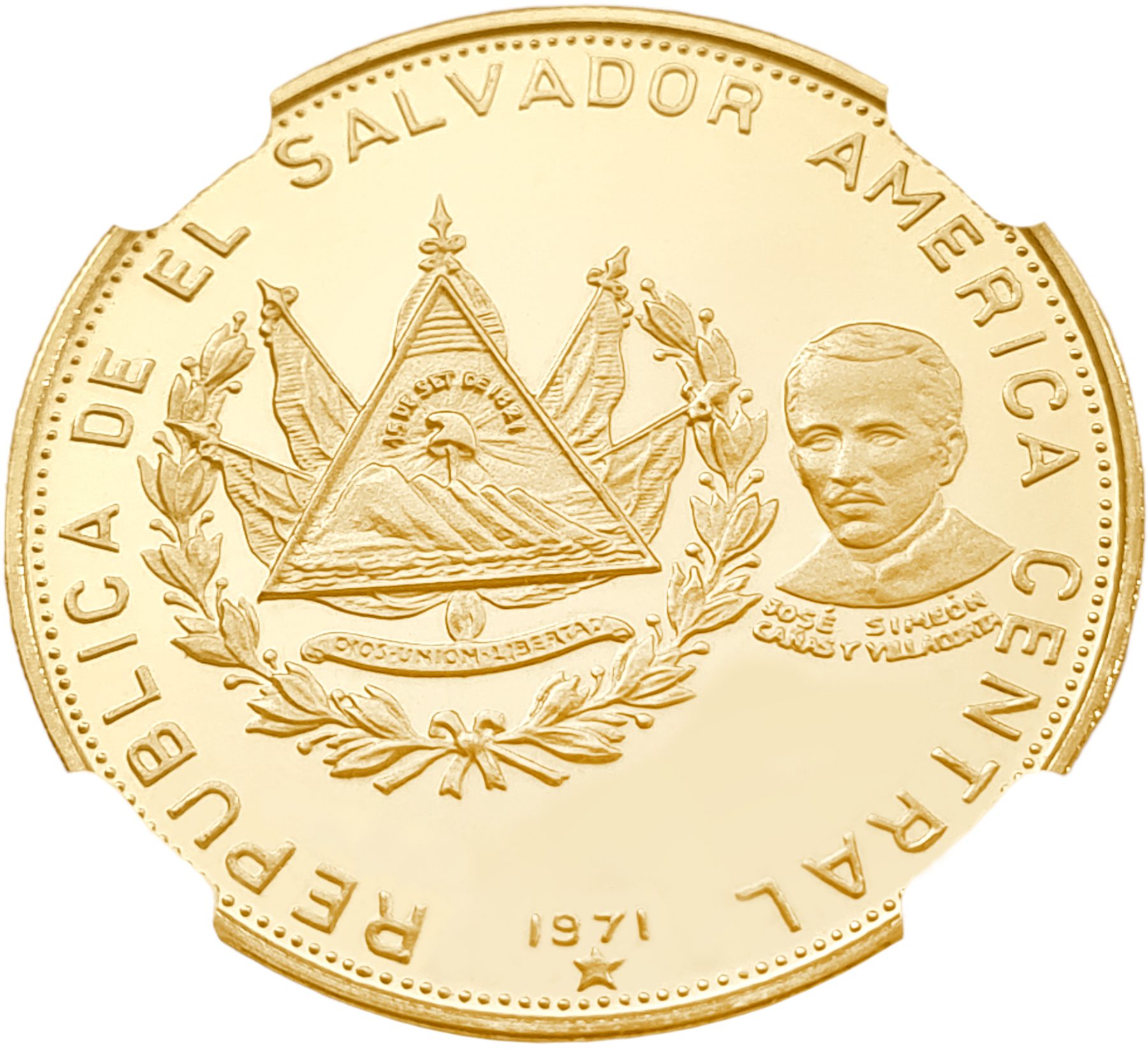 картинка Сальвадор. 100 Колон 1971 г. Золото. 11.8 г*0.900 0.3414 oz. СЛАБ NGC PF 68 ULTRA CAMEO! от магазина Одежда+