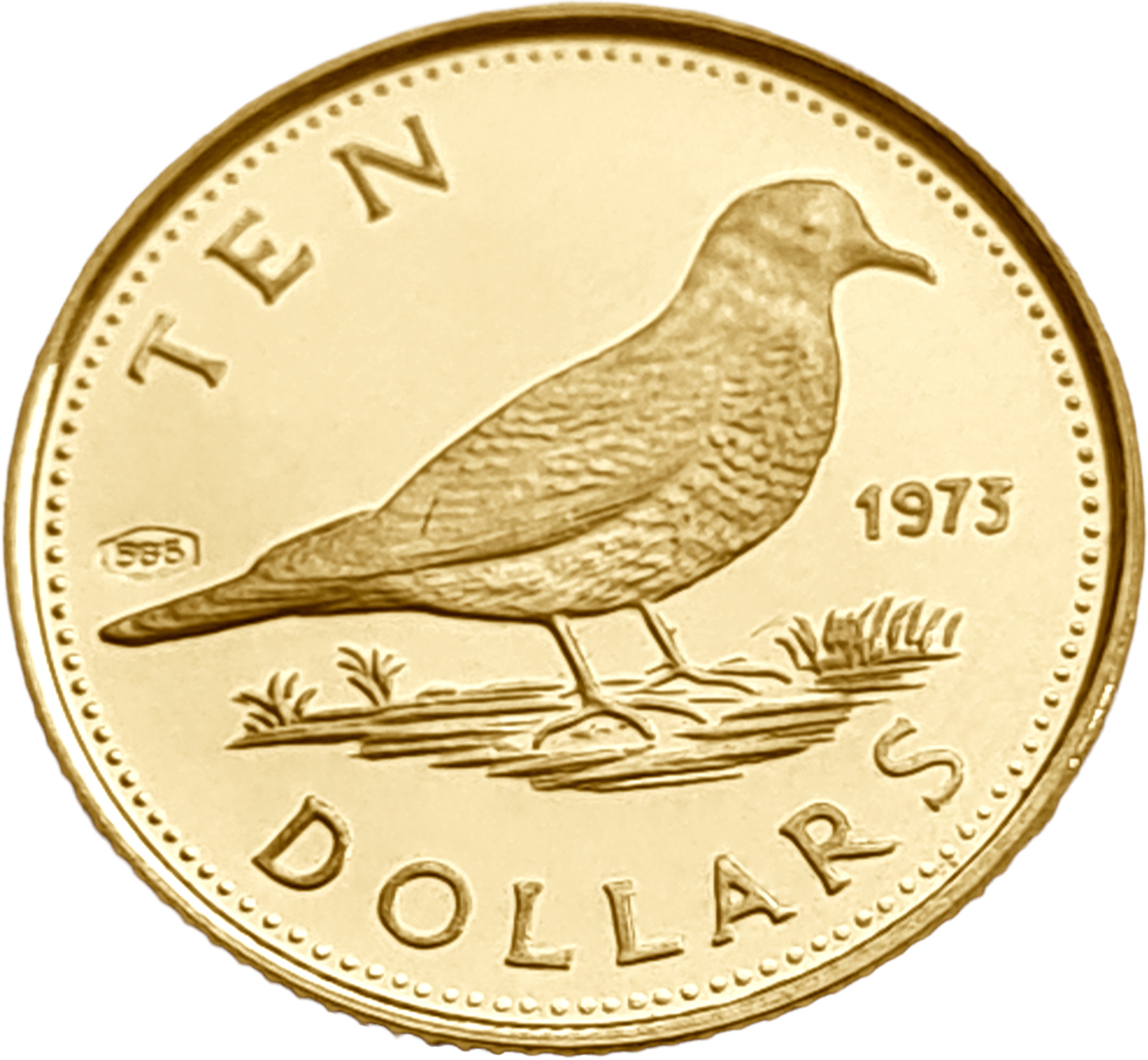 картинка Багамы. 10 Долларов 1973 г. Золото. 1.45 г*0.585 0.0273 oz. Табачный Голубь! Пруф! ТИРАЖ 1260 ЭКЗ! от магазина Одежда+