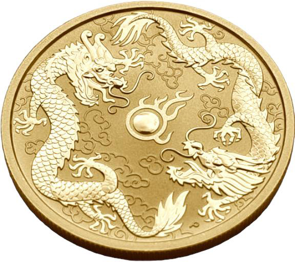 картинка Австралия. 100 Долларов 2020 г. Золото. 31.11 г* 0.9999 1,0 oz. Два дракона! от магазина Одежда+