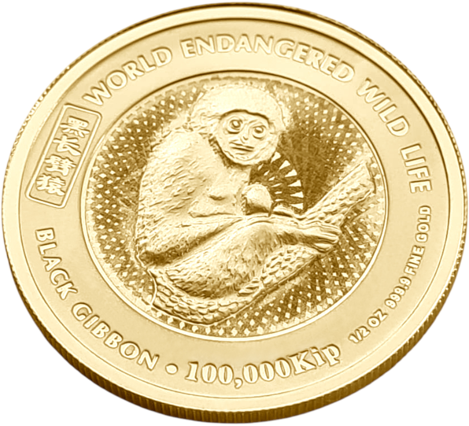 картинка Лаос. 100 000 Кип 2004 г. Золото. 15.55 г*0.999 0.5 oz. Черный Гиббон! ТИРАЖ 888 ЭКЗ! Пруф! от магазина Одежда+