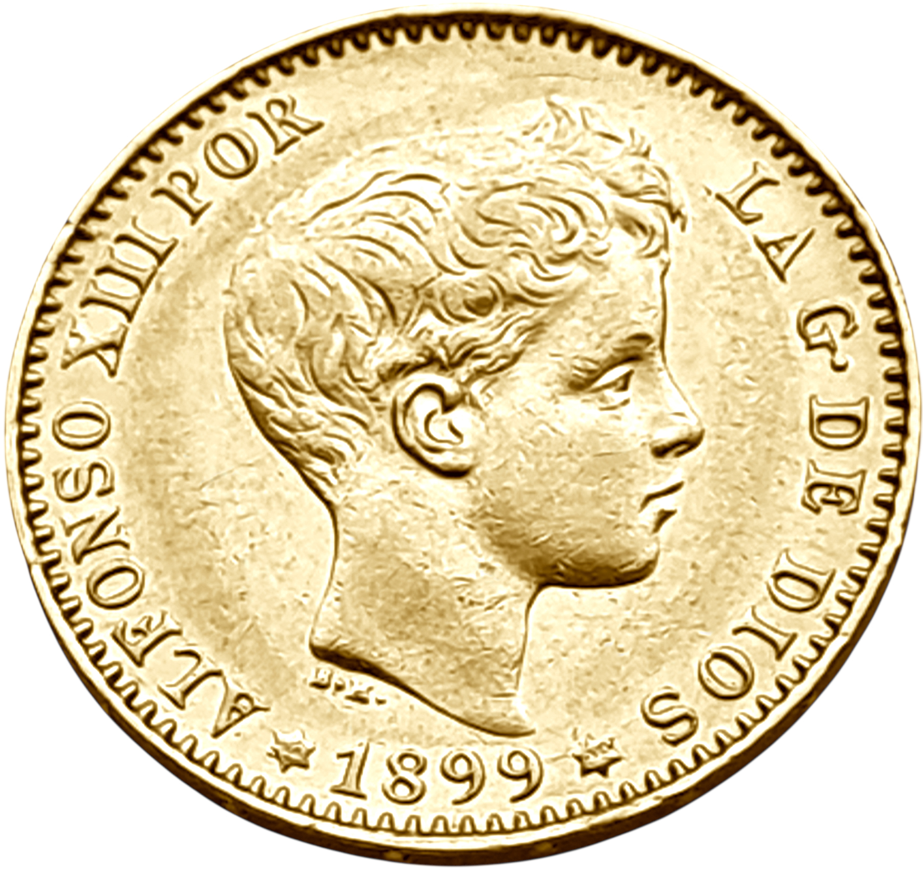 картинка Испания. 20 Песет 1899 (1899) г. Золото. 6.4516 г*0.900 0.1867 oz. от магазина Одежда+