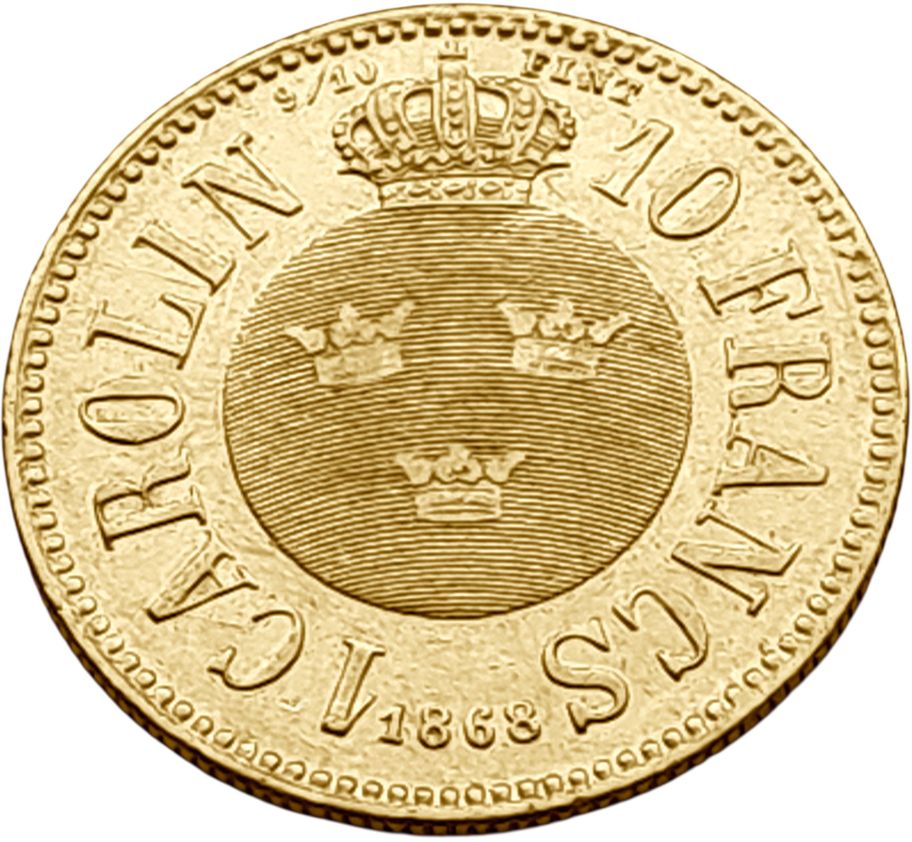 картинка Швеция. 1 Каролин/10 Франков 1868 г. Золото. 3.2258 г*0.900 0.0933 oz. от магазина Одежда+