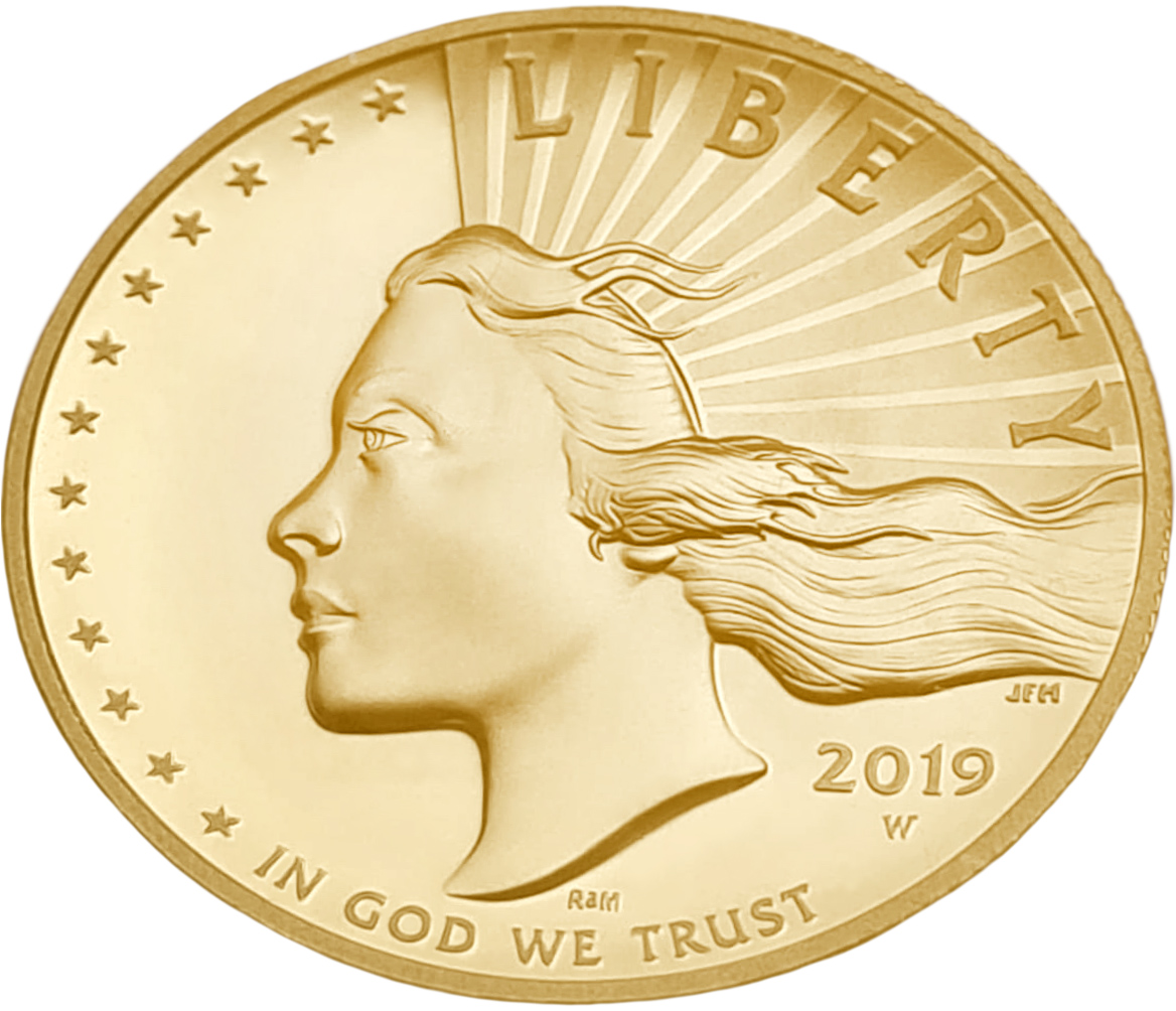 картинка США. 100 Долларов 2019 г. Золото. 31.108 г*0.9999 1.0 oz. Свобода! Высокий Рельеф! СЛАБ PCGS SP70PL! от магазина Одежда+