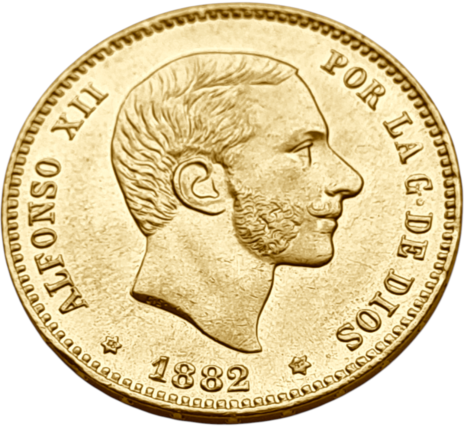 картинка Испания. 25 Песет 1882 (1882) г. Золото. 8.0645 г*0.900 0.2333 oz. СЛАБ ННР MS 61! от магазина Одежда+