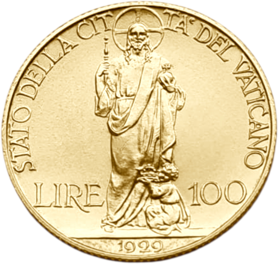 картинка Ватикан. 100 Лир 1929 г. Золото. 8.8 г*0.900 0.2546 oz. от магазина Одежда+