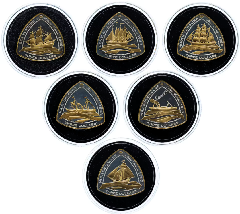 картинка Бермуды. Набор. 3 доллара. 2006 г. Корабли, парусники, кораблекрушения. Ag 31.1(*6) г. от магазина Одежда+