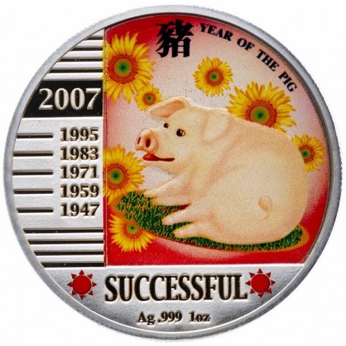 картинка 1 доллар. 2007 г. Китайский гороскоп - год свиньи. Успех. Ag 31.1 г. от магазина Одежда+