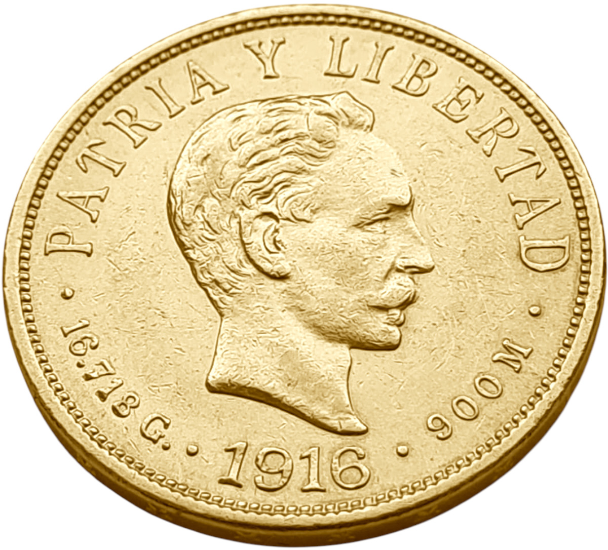 картинка Куба. 10 Песо 1916 г. Золото. 16.7185 г*0.900 0.4838 oz. Хосе Марти! от магазина Одежда+