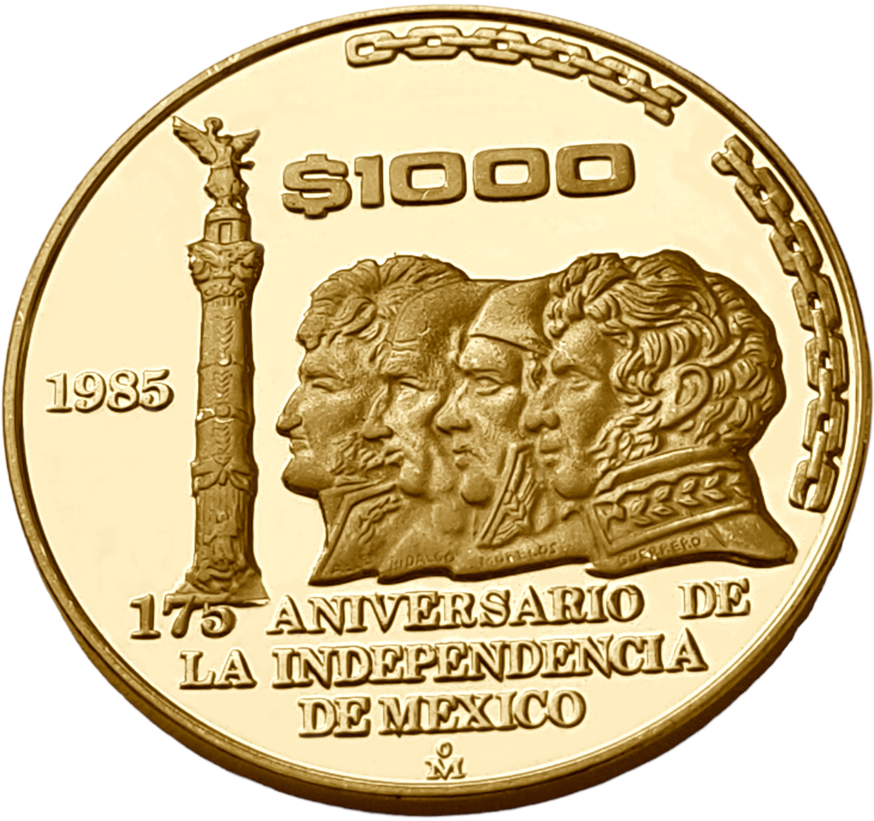 картинка Мексика. 1000 Песо 1985 г. Золото. 17.28 г*0.900 0.5 oz. 175-ая Годовщина Независимости! от магазина Одежда+