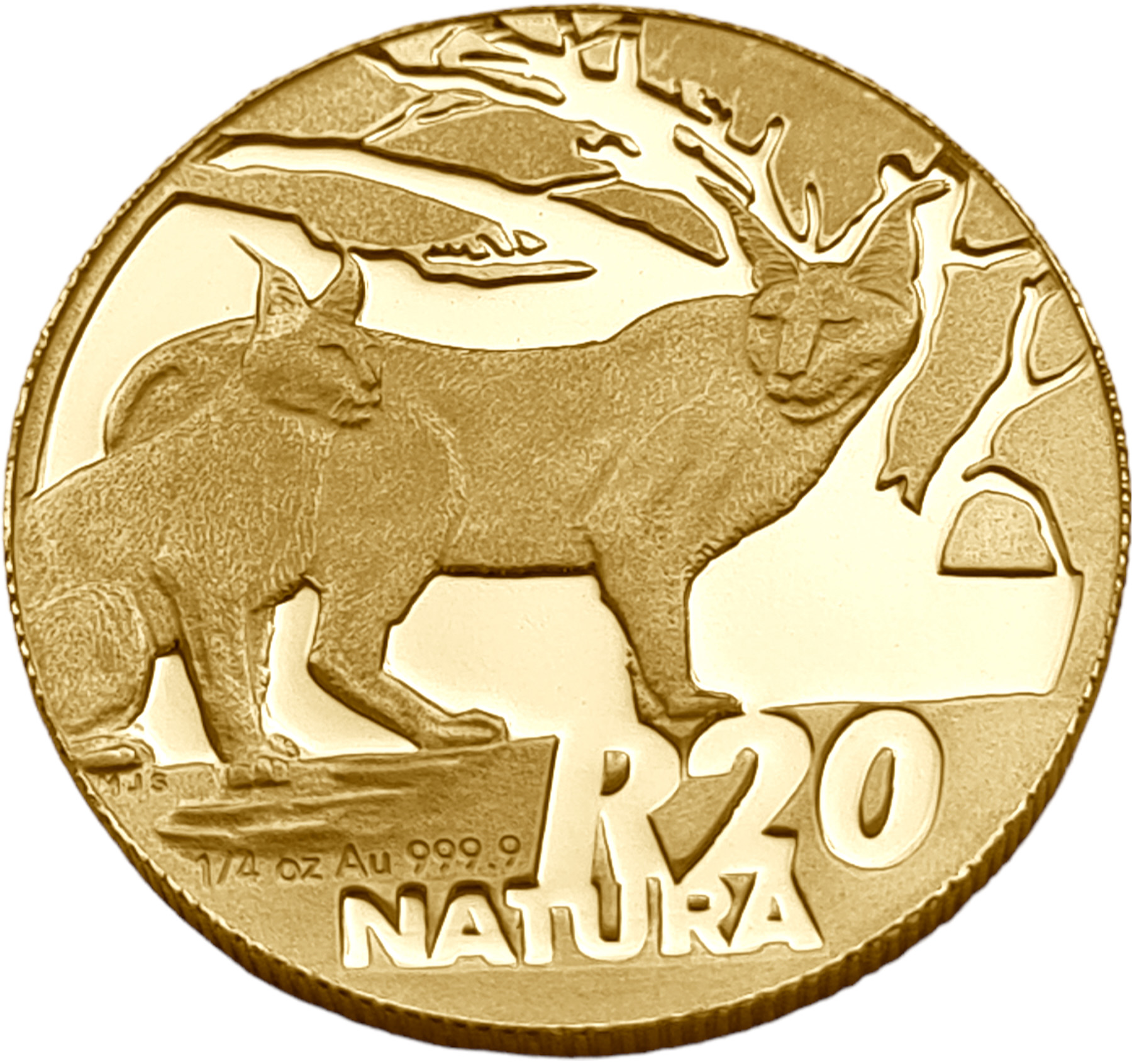 картинка ЮАР. 20 Рандов 2004 г. Золото. 7.78г*0.9999 0.25 oz. Натура! Каракал! от магазина Одежда+