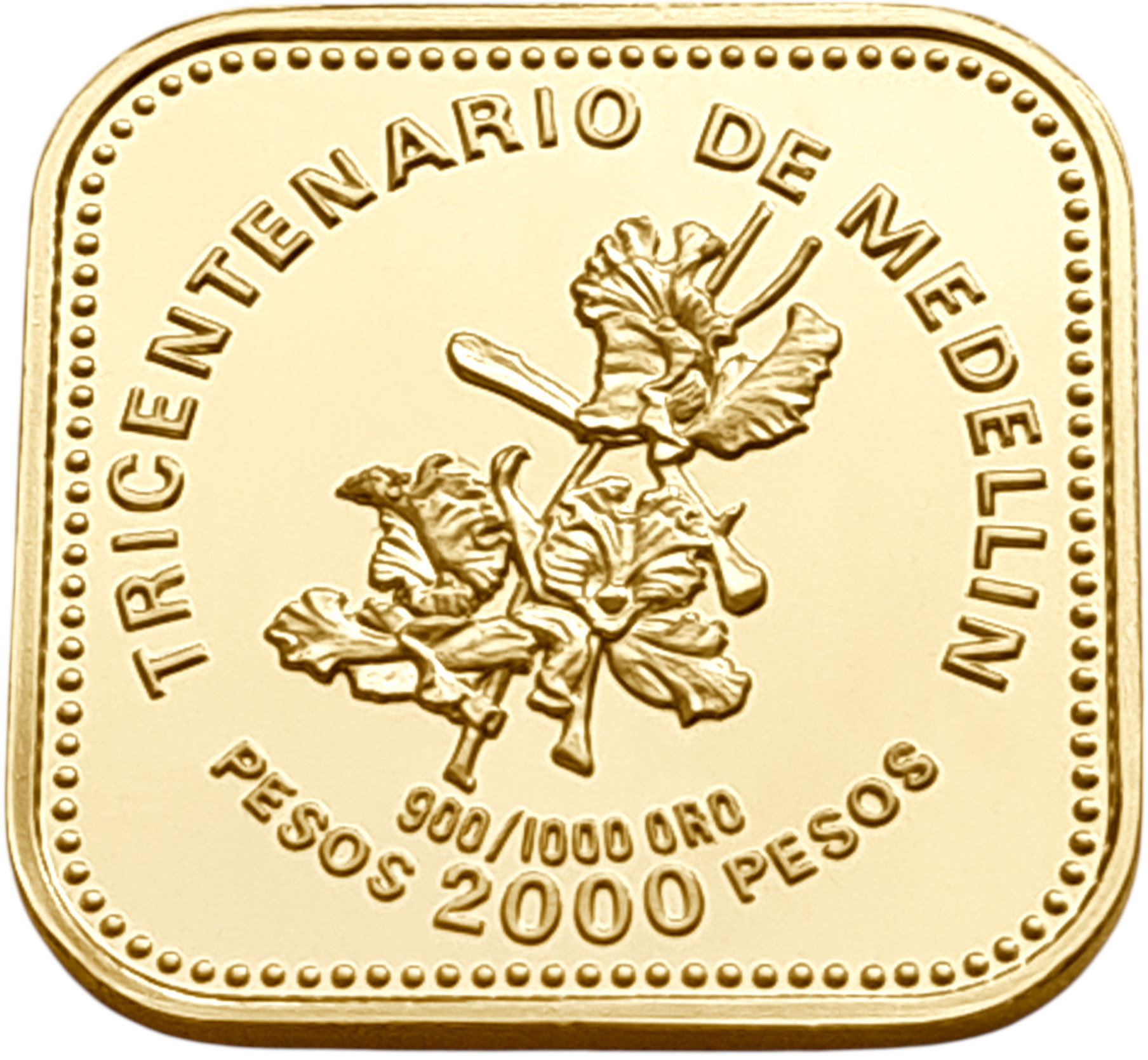 картинка Колумбия. 2000 Песо 1975 г. Золото. 8.6 г*0.900 0.2488 oz. 300-летие Медельина! от магазина Одежда+