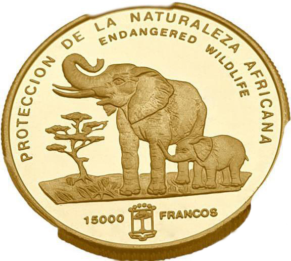 картинка Экваториальная Гвинея 15000 Франков 1992г Золото 15.55г*0.900 0.45oz. 500 ЭКЗ! СЛАБ PCGS PR67DCAM! от магазина Одежда+