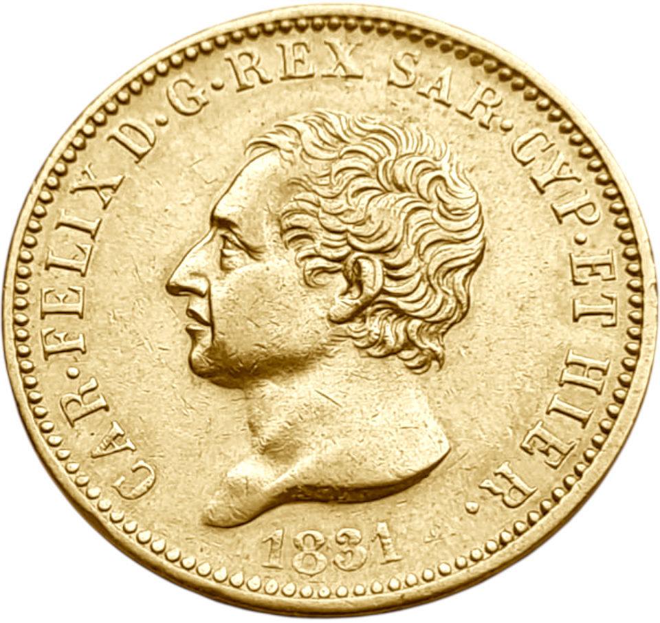 картинка Королевство Сардиния. 40 Лир 1831 г. Золото. 12.9 г*0.900 0.3733 oz. от магазина Одежда+
