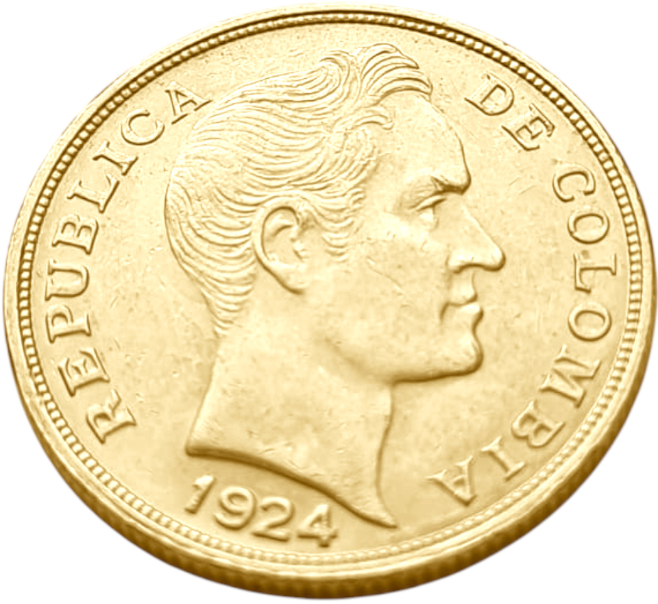 картинка Колумбия. 10 Песо 1924 г. Золото. 15.9761 г*0.917 0.471 oz. от магазина Одежда+