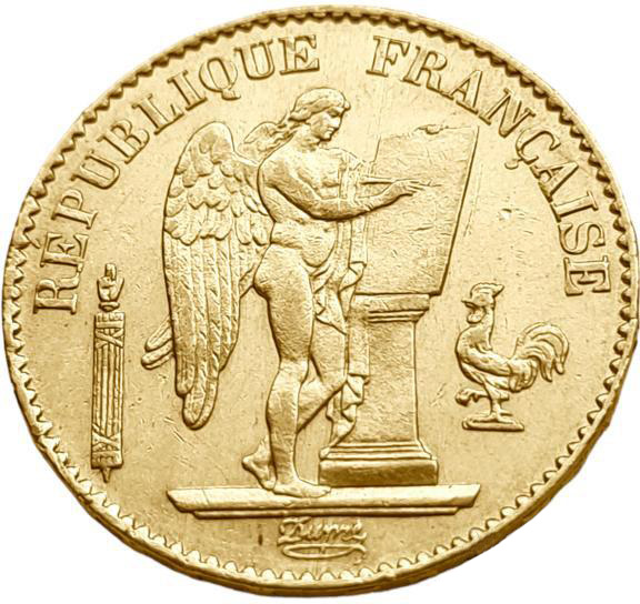 картинка Франция. 20 Франков 1876 г. Золото. 6.45161 г*0.900 0.1867 oz. от магазина Одежда+