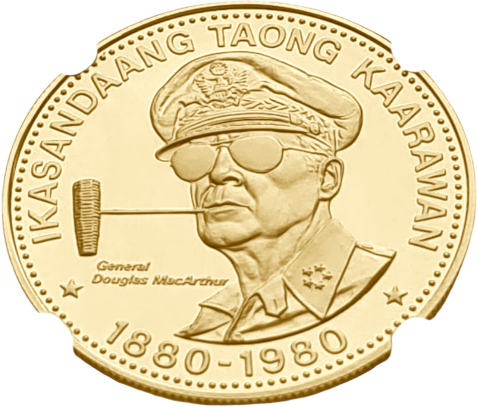 картинка Филиппины. 2500 Песо 1980г. Золото. 14.57 г*0.500 0.2342 oz. Макартур! СЛАБ NGC PF 69 ULTRA CAMEO! от магазина Одежда+