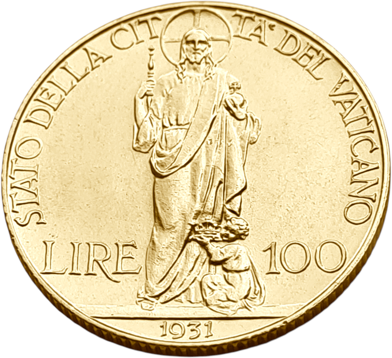 картинка Ватикан. 100 Лир 1931 г. Золото. 8.8 г*0.900 0.2546 oz. от магазина Одежда+