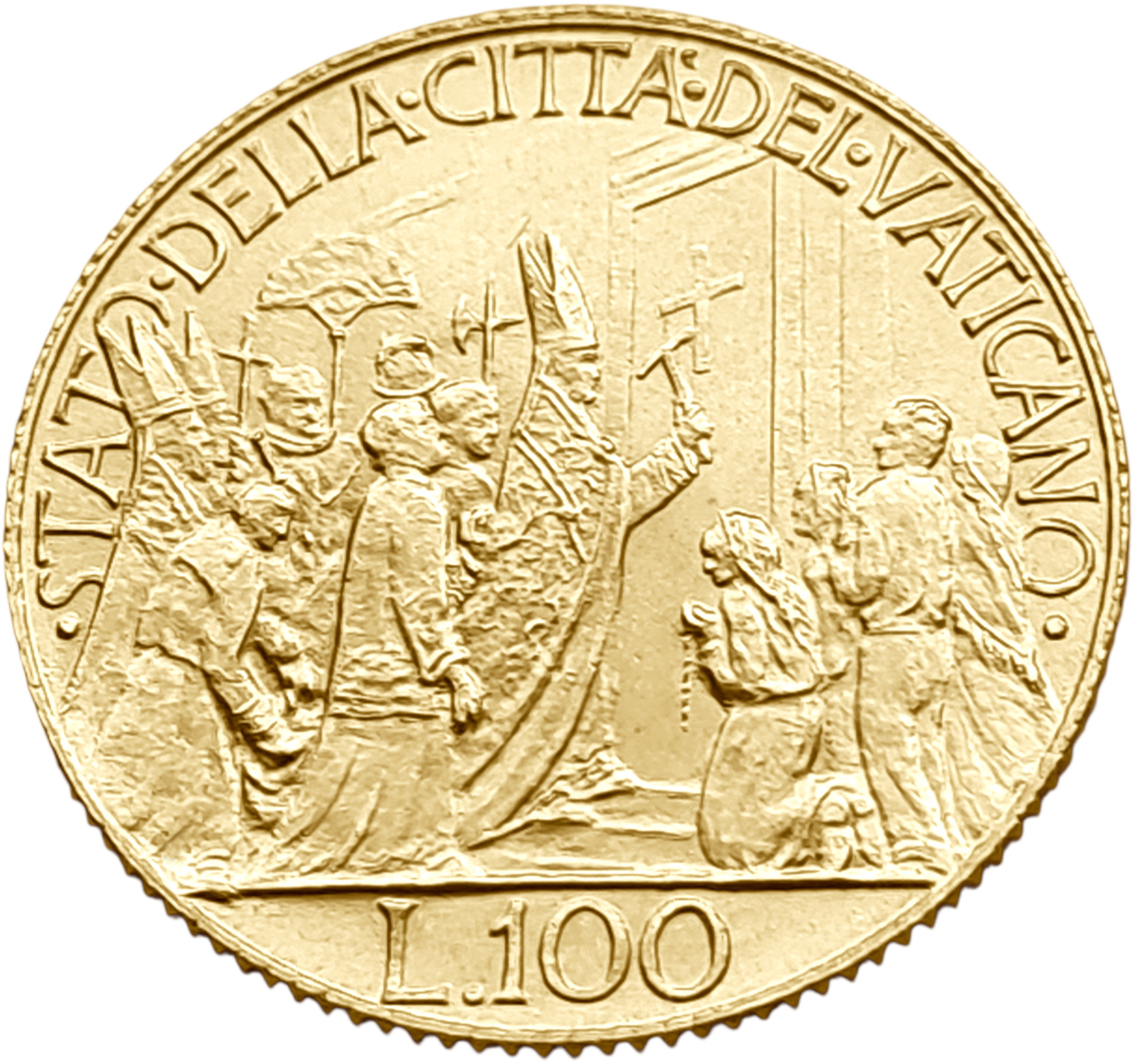 картинка Ватикан. 100 Лир 1950 г. Золото. 5.19 г*0.900 0.1502 oz. от магазина Одежда+