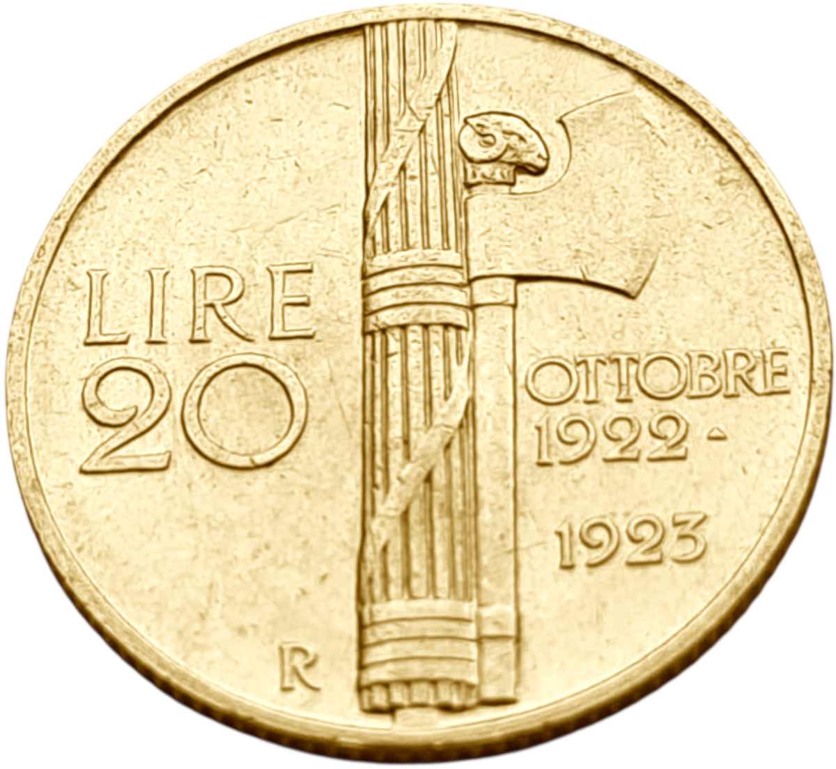 картинка Италия. 20 Лир 1923 г. Золото. 6.4516 г*0.900 0.1867 oz. от магазина Одежда+