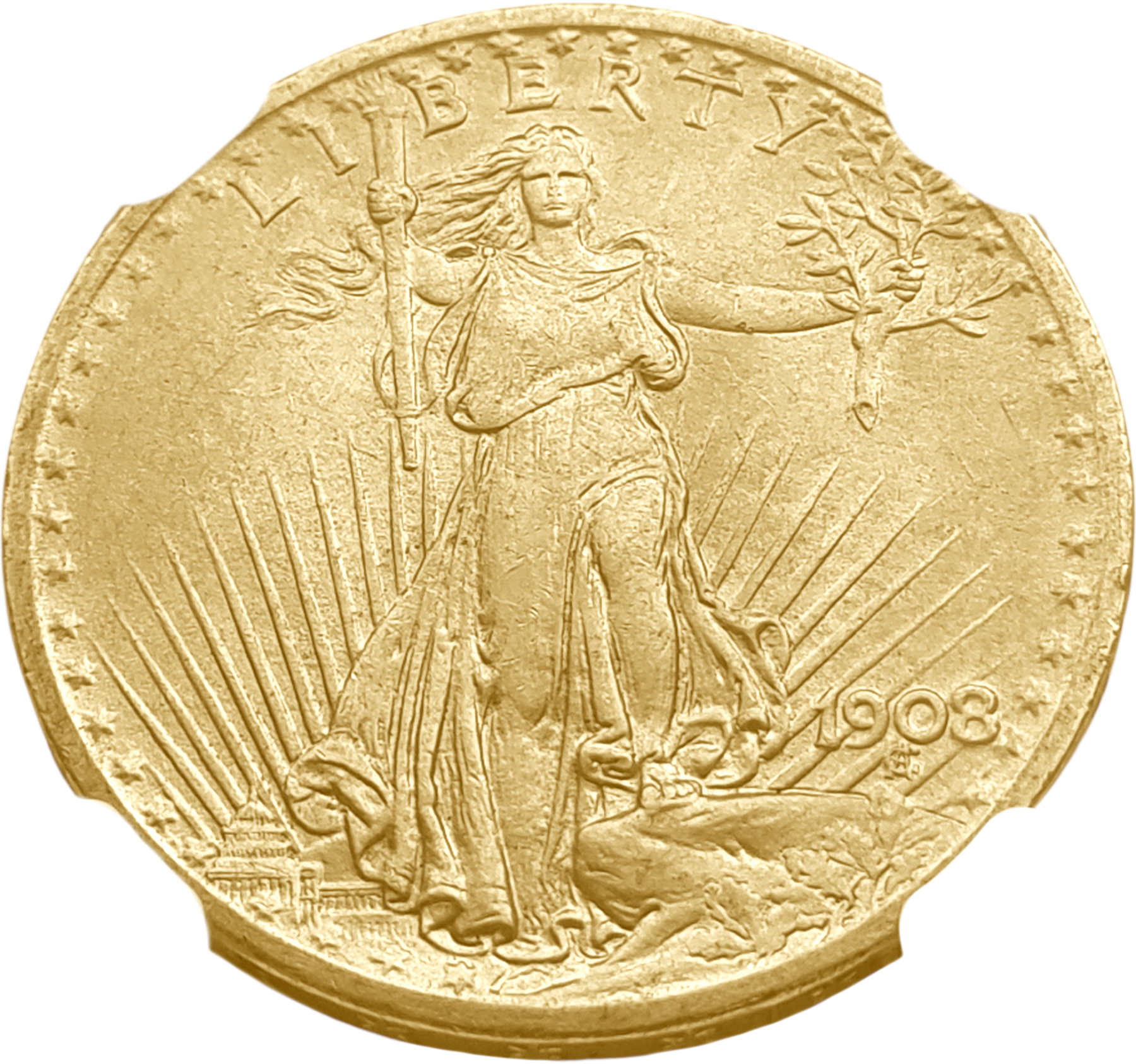 картинка США. 20 Долларов 1908 г. Золото. 33.436 г*0.900 0.9675 oz. СЛАБ NGC MS 66! от магазина Одежда+