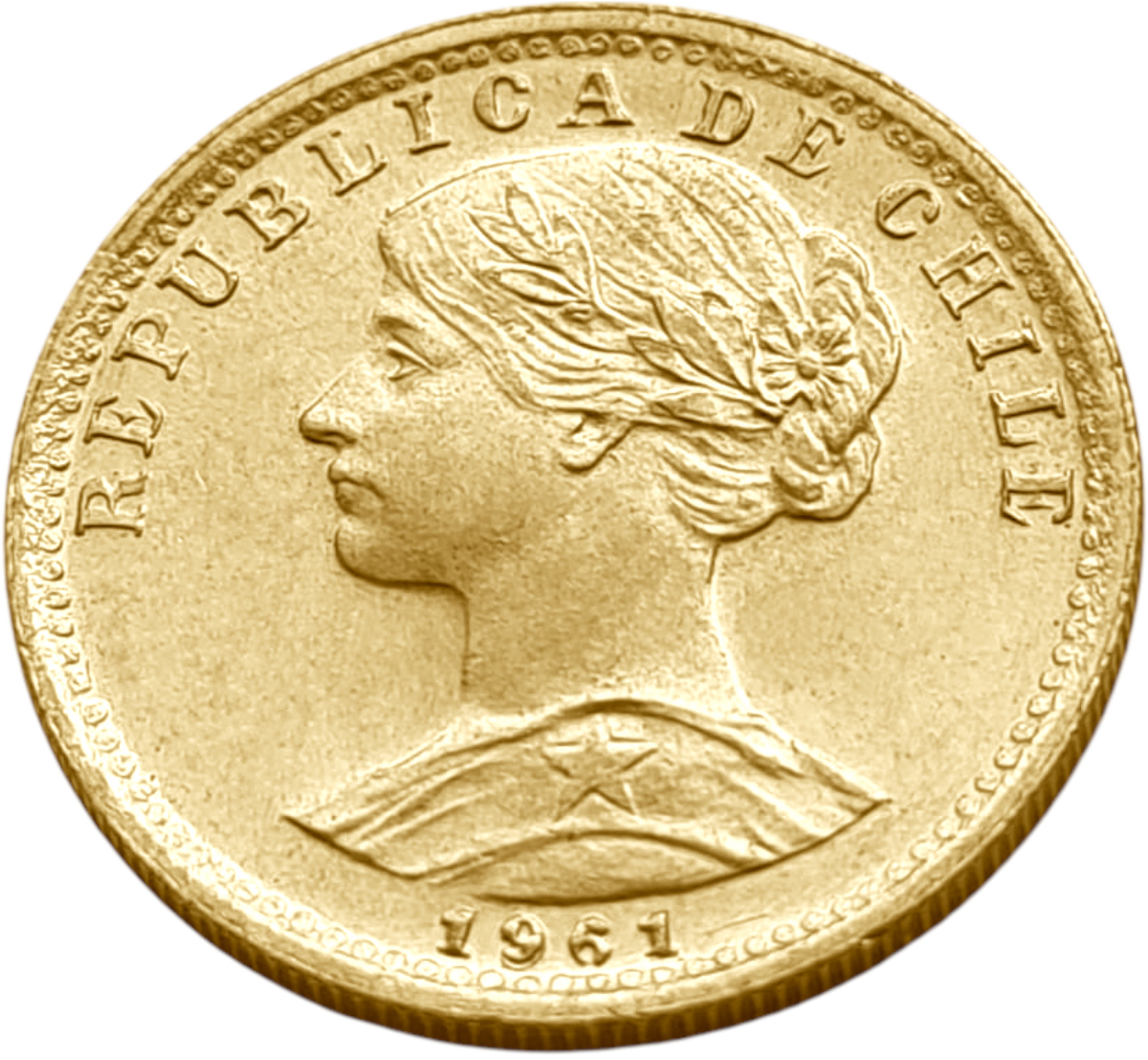 картинка Чили. 20 песо 1961 г. Золото. 4.0679 гр*0.900 0.1177 oz. от магазина Одежда+