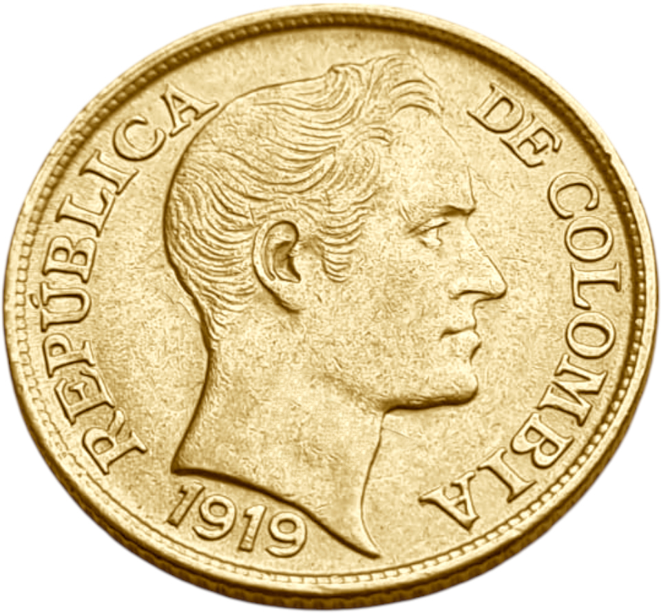 картинка Колумбия. 5 Песо 1919 г. Золото. 7.9881 г*0.917 0.2355 oz. от магазина Одежда+