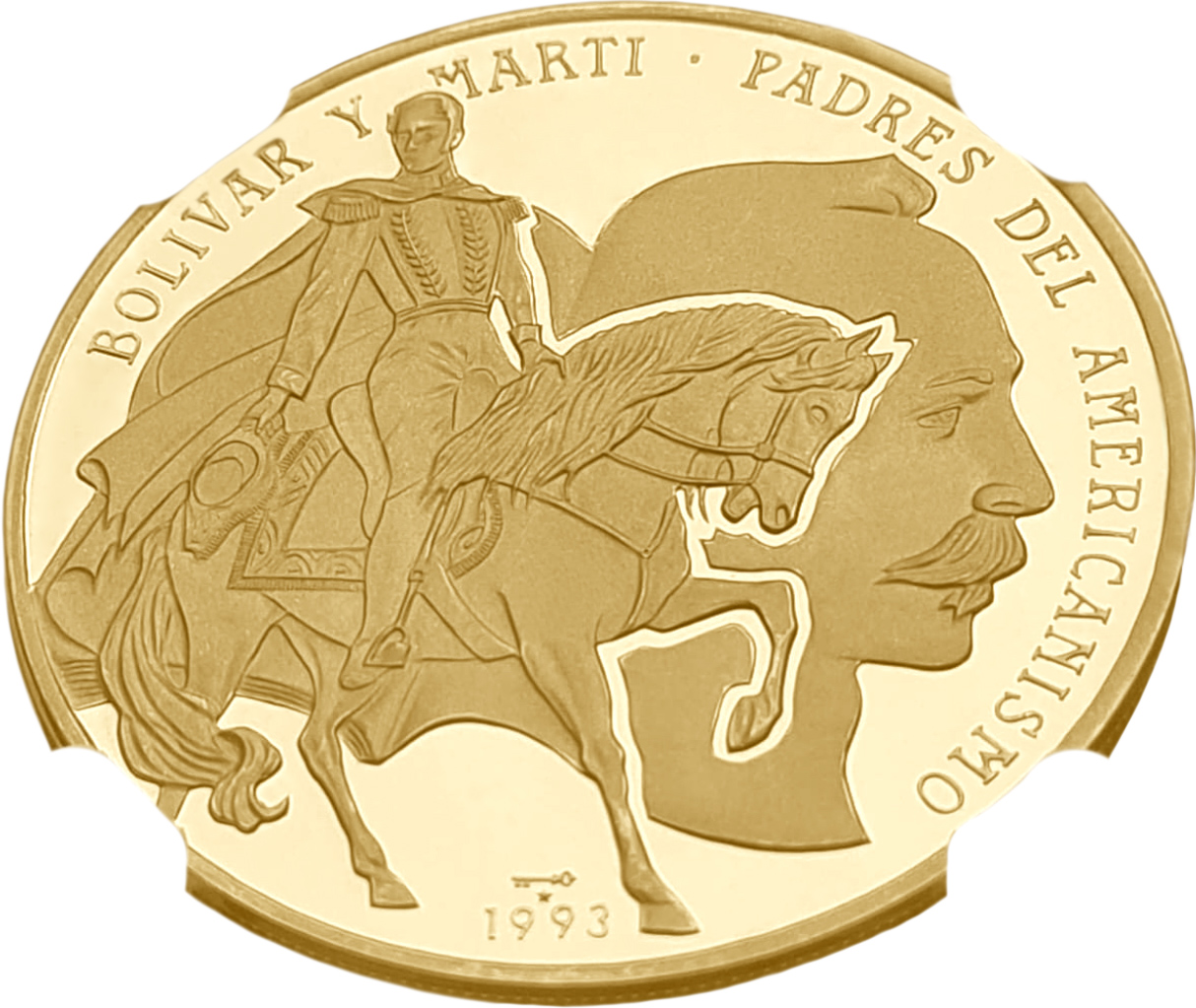 картинка Куба. 200 Песо 1993 г. Золото. 31.1 г*0.900 0.9 oz. Симон Боливар и Хосе Марти! ТИРАЖ 150 ЭКЗ! СЛАБ NGC PF 68 ULTRA CAMEO! от магазина Одежда+