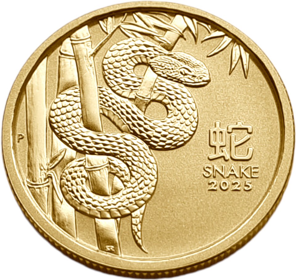картинка Австралия. 25 Долларов 2025 г. Золото. 7.78г*0.9999 0.25 oz. Год Змеи! Новейший Выпуск! от магазина Одежда+