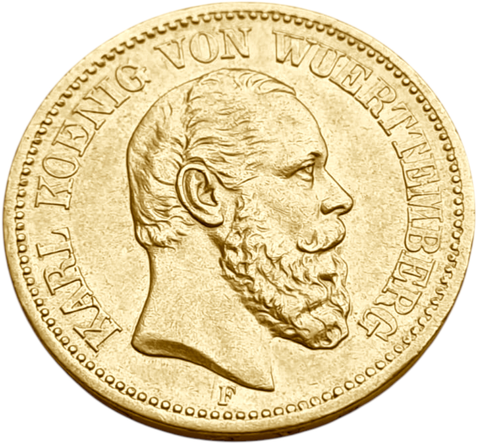 картинка Вюртемберг. 20 Марок 1873 г. Золото. 7.965 г*0.900 0.2305 oz. от магазина Одежда+
