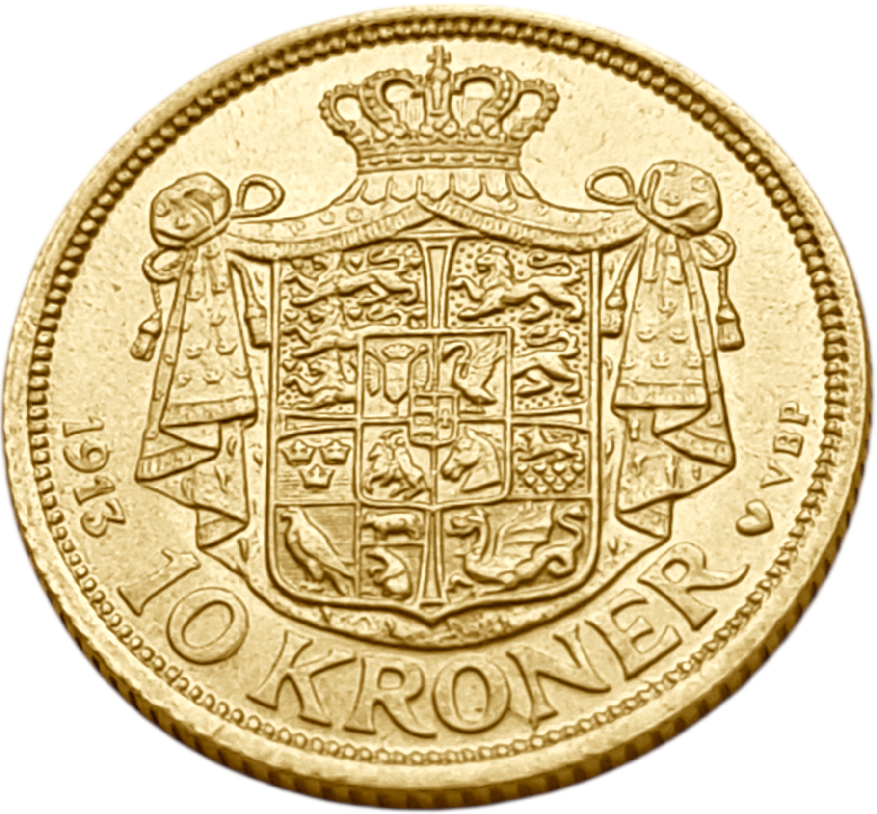картинка Дания. 10 Крон 1913 г. Золото. 4.4803 г*0.900 0.1296 oz. от магазина Одежда+