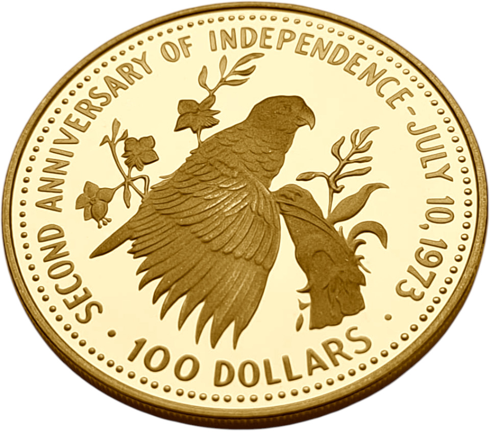 картинка Багамские острова. 100 Долларов 1975 г. Золото. 18.0145 г*0.500 0.2896 oz. от магазина Одежда+