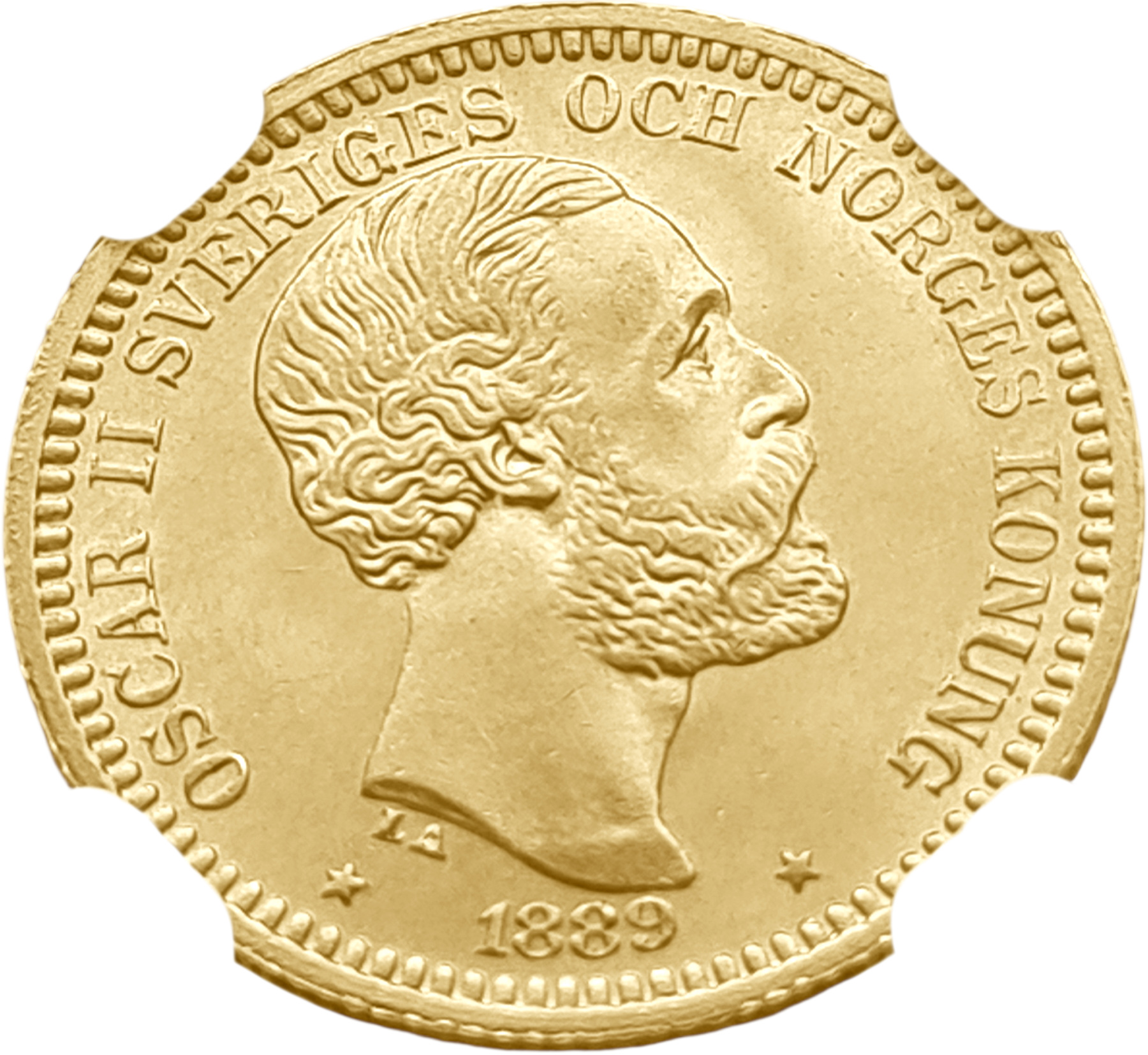 картинка Швеция. 20 Крон 1889 г. Золото. 8.9606 г*0.900 0.2593 oz. СЛАБ NGC MS 64! от магазина Одежда+