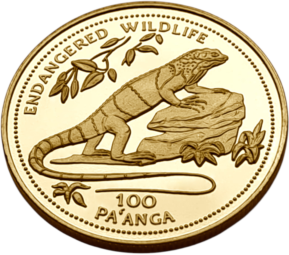 картинка Тонга. 100 Паанга 1994 г. Золото. 7.65 г*0.5833 0.1435 oz. Игуана! от магазина Одежда+