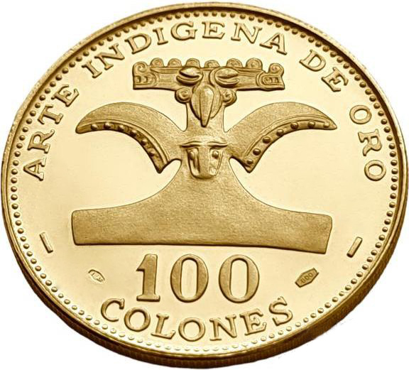 картинка Коста-Рика. 100 Колон 1970 г. Золото. 14.9 г*0.900 0.4311 oz. Индейское Искусство! от магазина Одежда+