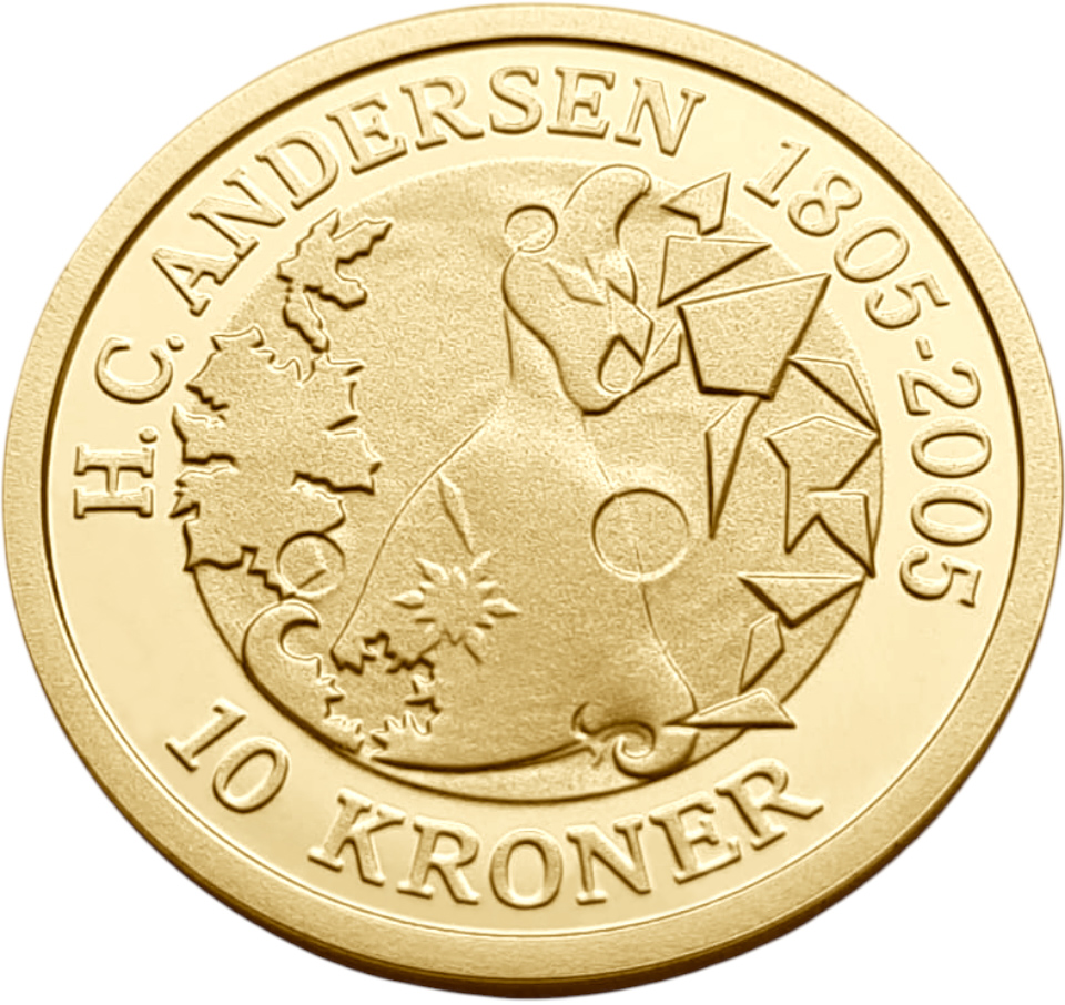 картинка Дания. 10 Крон 2006 г. Золото. 8.65 г*0.900 0.2503 oz. Андерсен! Снежная Королева! от магазина Одежда+
