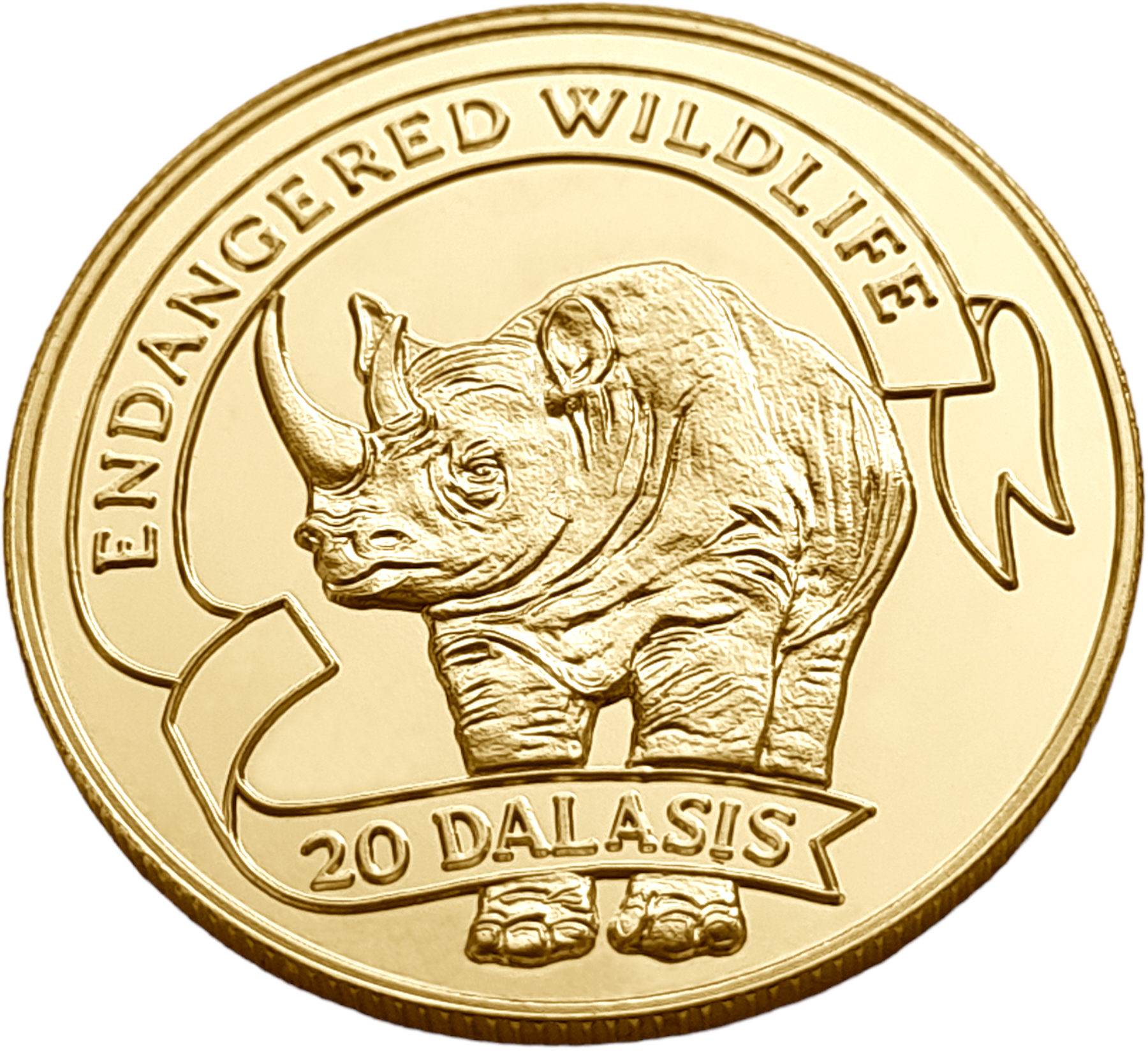 картинка Гамбия. 20 Даласи 1995 г. Золото. 7.776 г*0.5833 0.1458 oz. Носорог! от магазина Одежда+