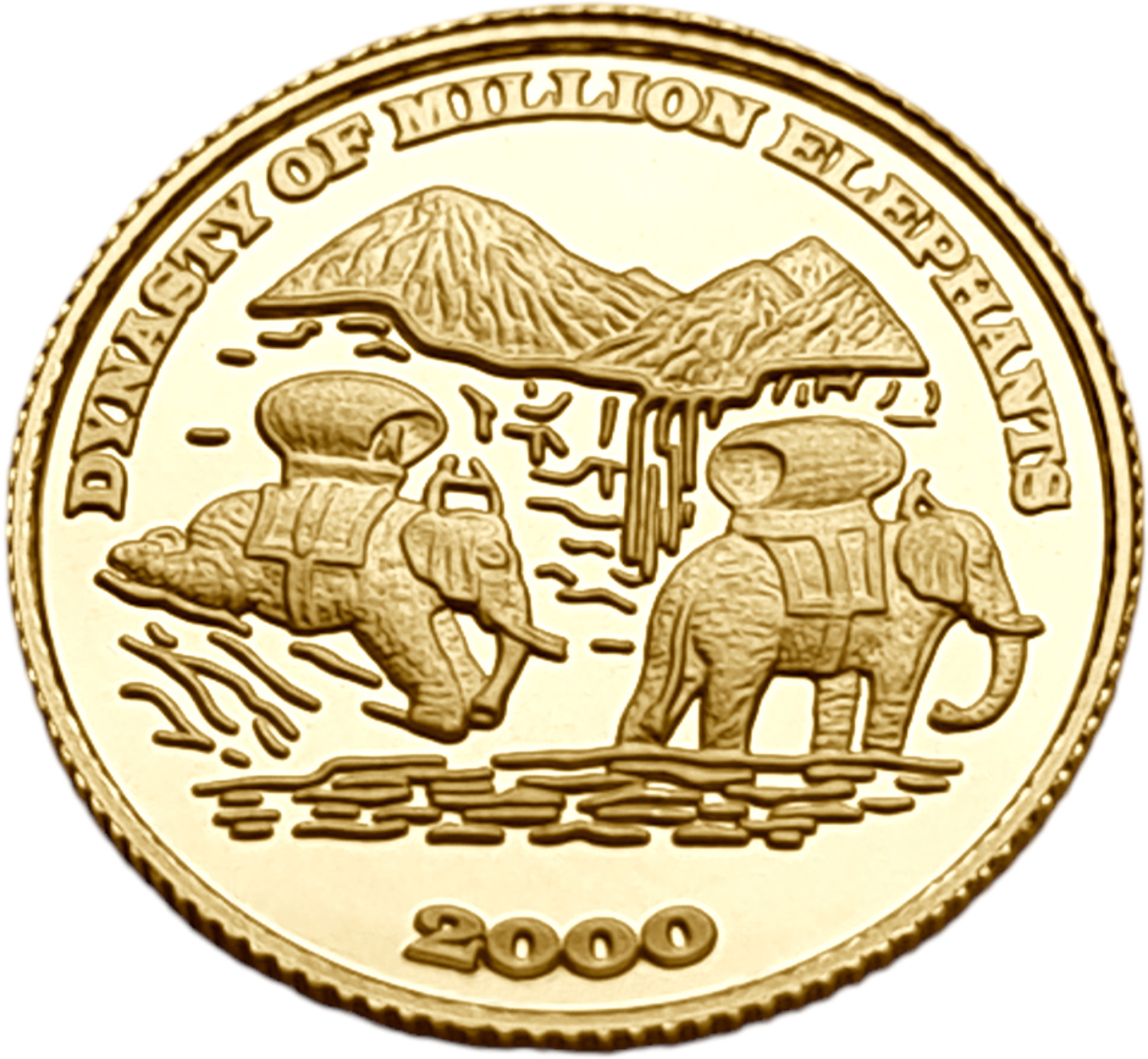 картинка Лаос. 2000 Кип 2000г. Золото. 1.24 г*0.999 0.04 oz. Династия Миллиона Слонов! от магазина Одежда+