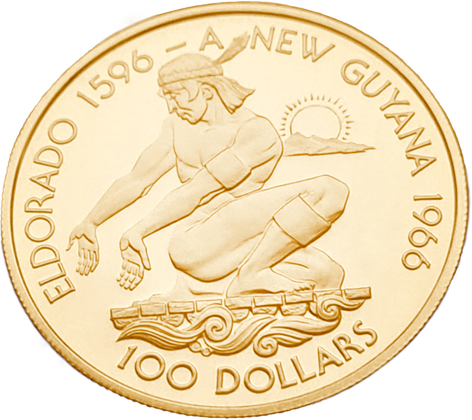 картинка Гайана. 100 Долларов 1976 г. Золото. 5.74 г*0.500 0.0923 oz. Блистер Монетного Двора! от магазина Одежда+