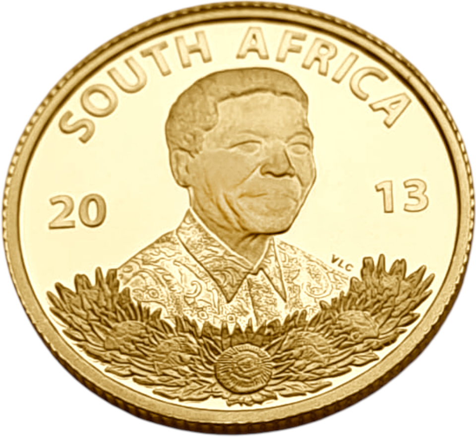 картинка ЮАР. 5 Рандов 2013 г. Золото. 3.11 г*0.9999 0.1 oz. Нельсон Мандела! от магазина Одежда+