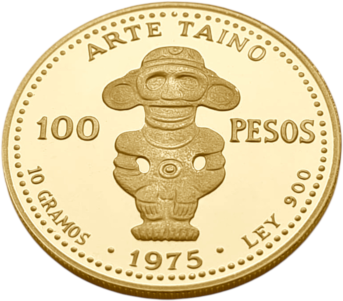 картинка Доминиканская Республика. 100 Песо 1975 г. Золото. 10.0 г*0.900 0.2894 oz. Пруф! от магазина Одежда+