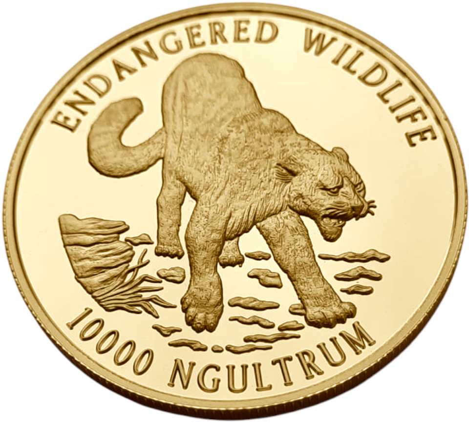 картинка Бутан. 10 000 Нгултрум 1996 г. Золото. 31.11 г*0.999 1.0 oz. Снежный Барс! ТИРАЖ 500 ЭКЗ! от магазина Одежда+