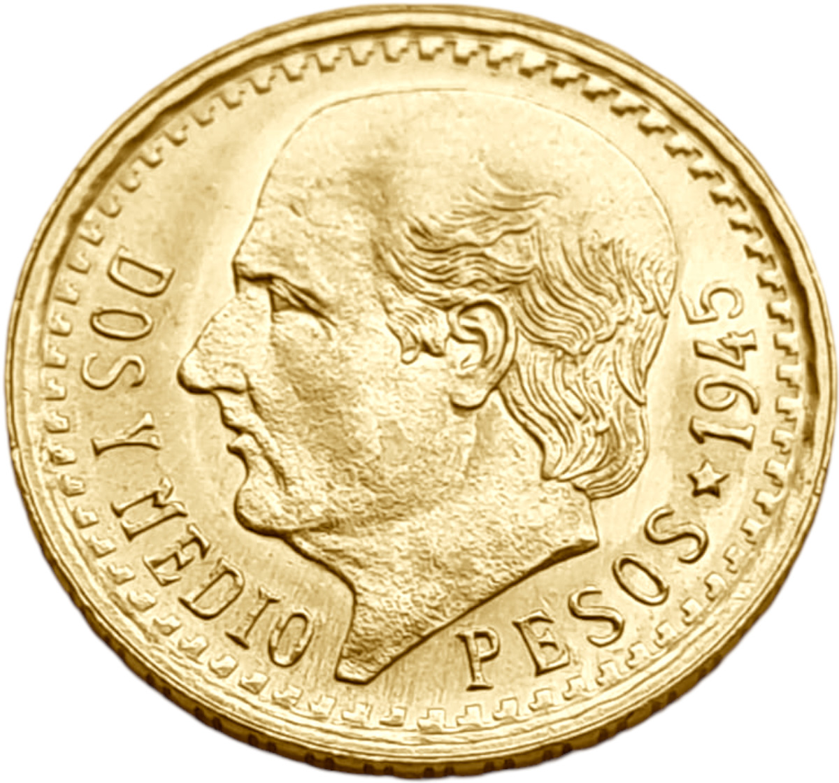 картинка Мексика. 2 1/2 Песо 1945 г. Золото. 2.0833 г*0.900 0.0603 oz. Мигель Идальго! от магазина Одежда+