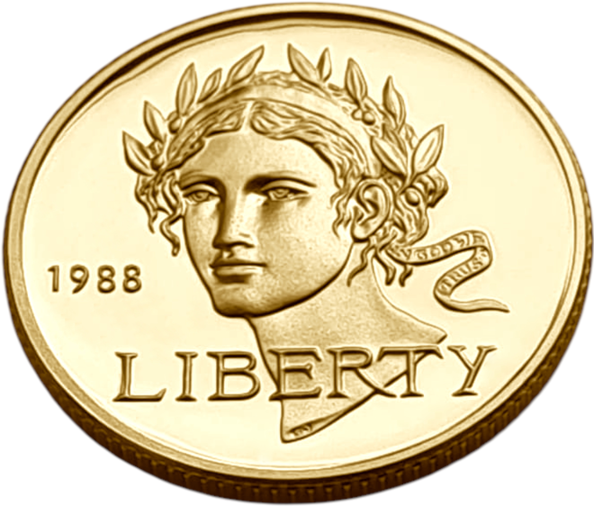 картинка США. 5 Долларов 1988 г. Золото. 8.36 г*0.900 0.2419 oz. от магазина Одежда+