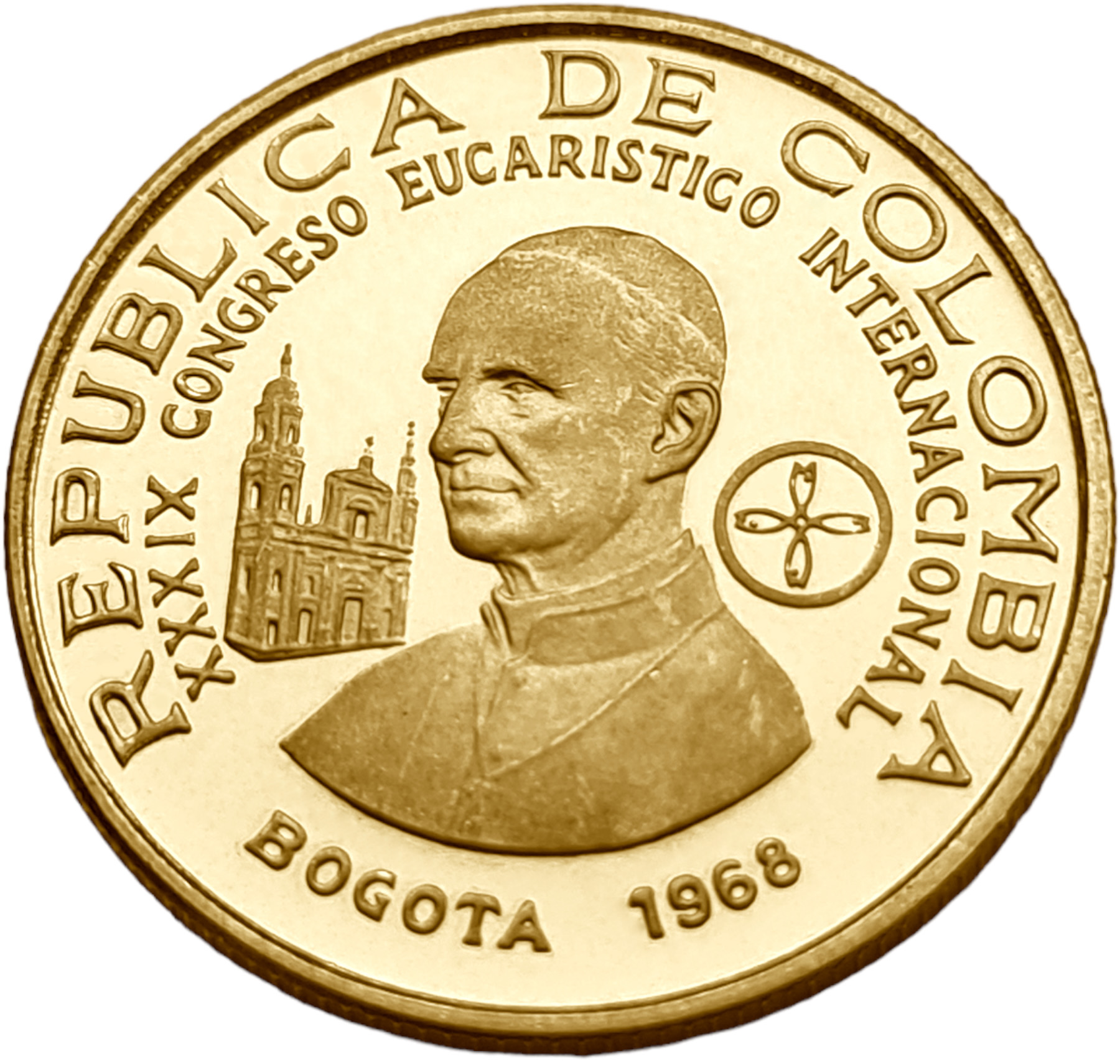 картинка Колумбия. 100 Песо 1968 г. Золото. 4.3 г*0.900 0.1244 oz. от магазина Одежда+