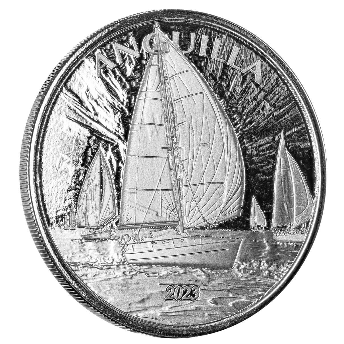 картинка 2 доллара. 2023 г. Ангилья. Парусная регата Серия Восточные Карибы. Ag 31,1 г. от магазина Одежда+