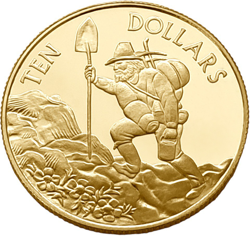 картинка Новая Зеландия. 10 долларов 1997г. Золото 14.145 гр*0.999 0.454 oz. Золотая Лихорадка! ТИРАЖ 650 ШТ! от магазина Одежда+