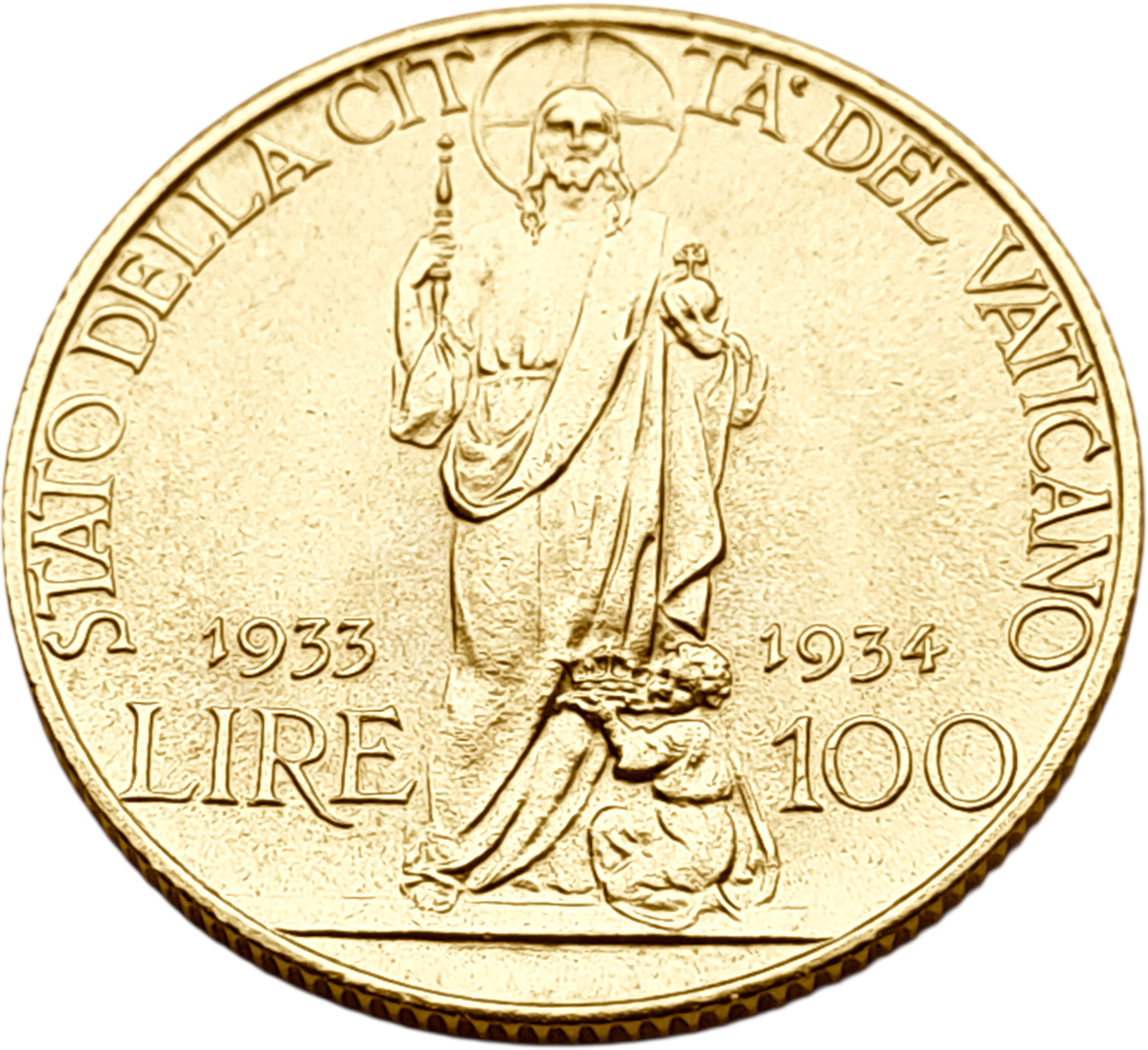 картинка Ватикан. 100 Лир 1933-34 г. Золото. 8.8 г*0.900 0.2546 oz. от магазина Одежда+